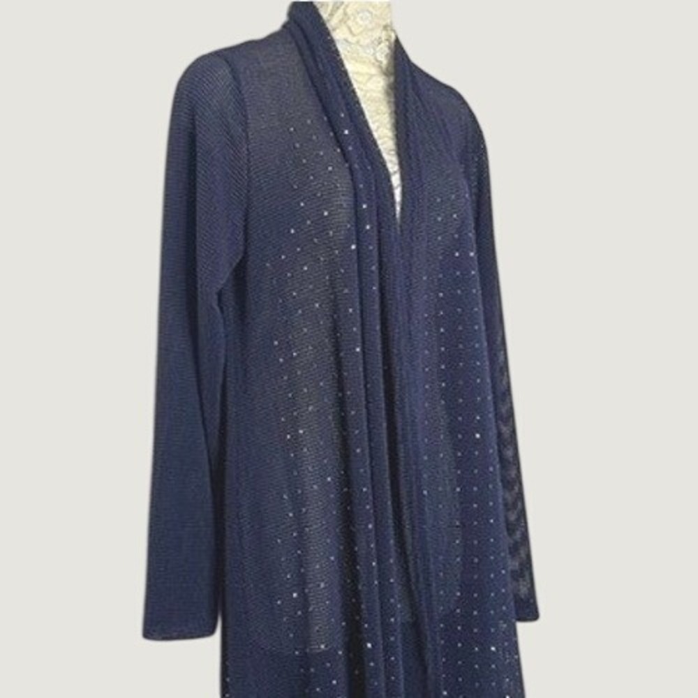 Sheer Cardigan Women OS Navy Blue Rhinestone Mesh Studded Shimmer Evening Glam